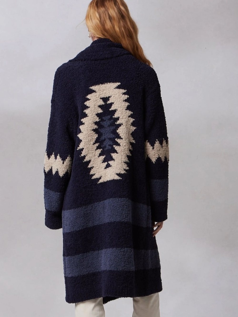 NWT Kashwere Aztec Shawl Collar Coat In Navy OS